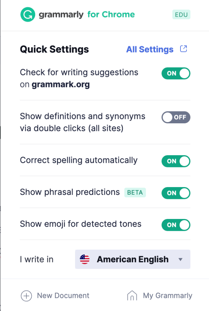 Grammarly web editor interface