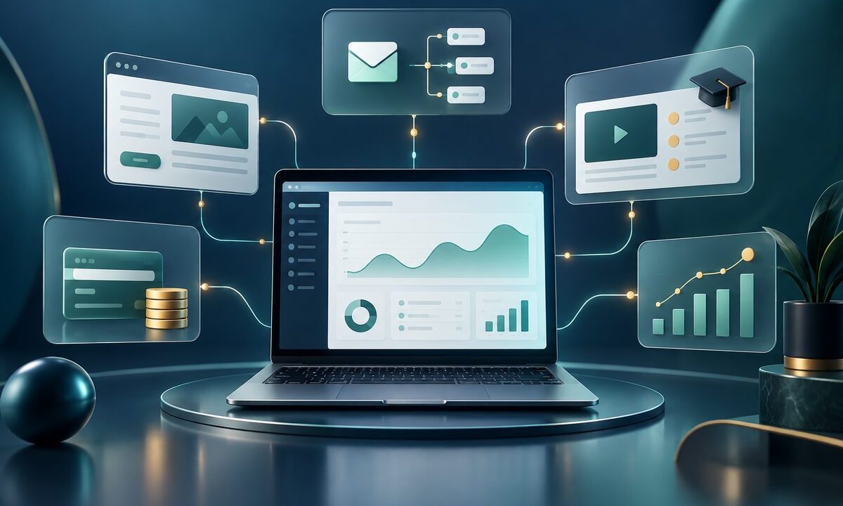 Systeme.io all-in-one platform dashboard with email, funnels, courses, and analytics