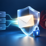 An authenticated email shown behind a shield, representing domain authentication and inbox protection.