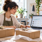 A small ecommerce shop owner reviewing store orders and an email automation workflow.